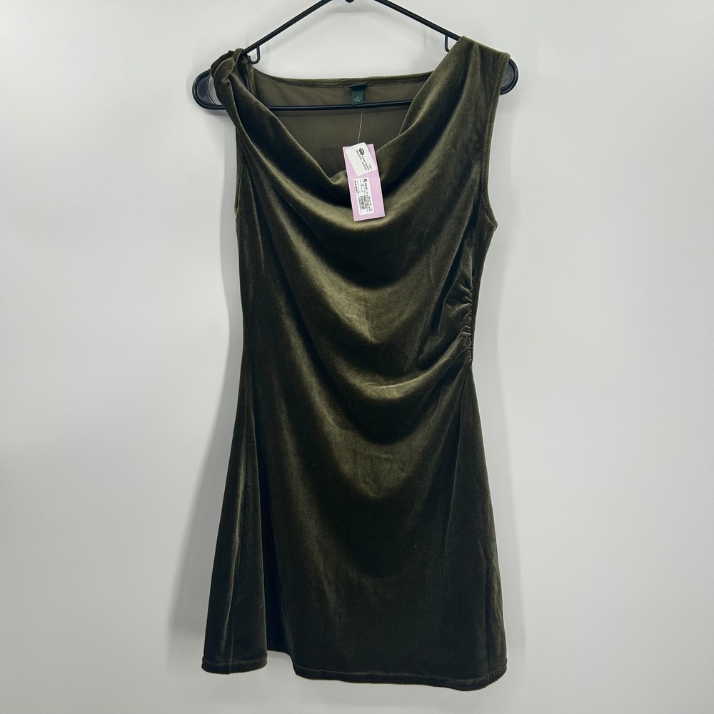 Wild Fable Womens Velvet Cowl Neck Mini Dress Black Forest Olive Green Small NWT